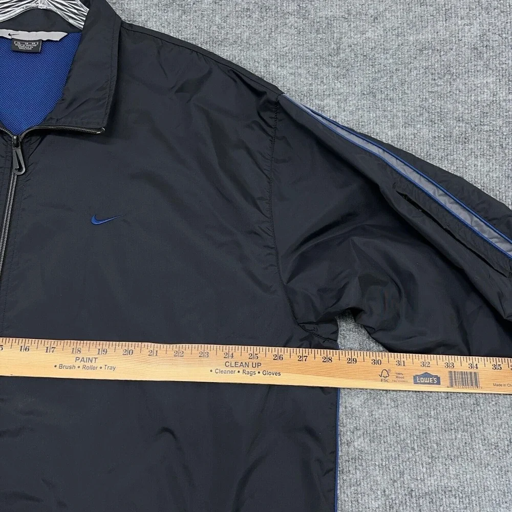 Vintage Nike Track Jacket‎ Mens XL Black Blue Swoosh Windbreaker Full-Zip Y2K